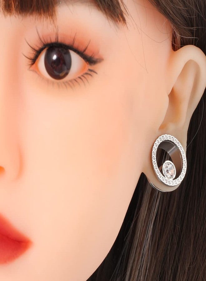 Earblity 00g 10mm 2PCS Silver Crystals Ear Plugs Gauges Stainless Steel Screw Screw Ear Tunnels Stretcher Wedding Piercing Body Jewelry Earrings Expander For Women - Image 5